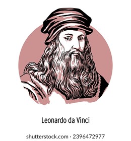 Leonardo da Vinci - italienischer Künstler und Wissenschaftler, Erfinder, Schriftsteller, Musiker. handgezeichnete Vektorgrafik