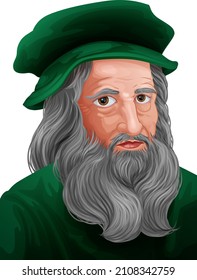 Leonardo Da Vinci Italian renaissance artist and inventor portrait illustration