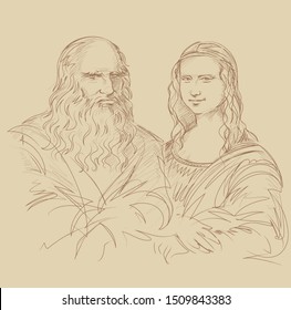 
Leonardo Da Vinci And Mona Lisa Portrait Vector Illustration