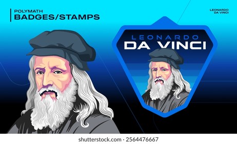 Leonardo da Vinci Scientist Badges and Stamps-Illustrated Vector Design for Educational and Collectible Artwork