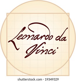 Leonardo da Vinci signature drawing on the basis of his manuscripts