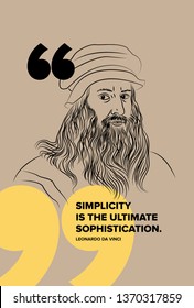 Leonardo Da Vinci Vector Sketch Illustration With Simplicity Quote.