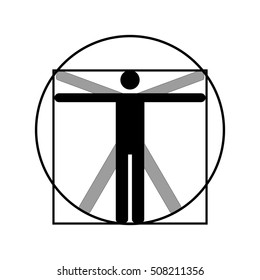 Leonardo da Vinci vitruvian man vector icon symbol design. Illustration isolated on white background. Leonardo da Vinci vitruvian man simplified sign. Symbol for anatomy

