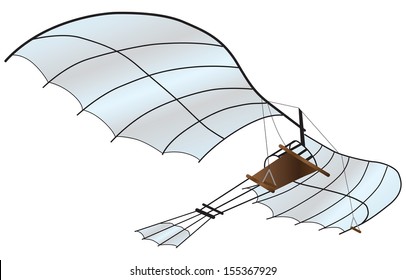 Leonardo's flight vehicle, the prototype of modern aircraft. Vector illustration.