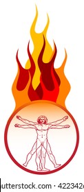 Leonardo's Vitruvian Man and fire