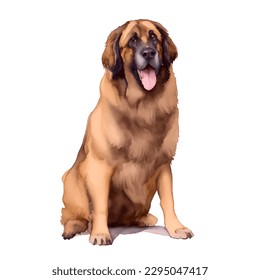 leonberger with style hand drawn watercolor digital painting illustration