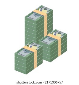 Leone Vector Illustration. Sierra Leone money set bundle banknotes. Paper money 10000 SLL. Flat style. Isolated on white background. Simple minimal design.