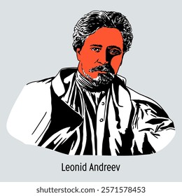 Leonid Andreyev is a Russian writer and playwright. A representative of the Silver Age of Russian literature. He is considered the founder of Russian expressionism. Hand-drawn vector illustration