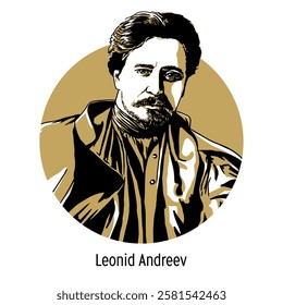 Leonid Andreyev is a Russian writer and playwright. A representative of the Silver Age of Russian literature. He is considered the founder of Russian expressionism. Hand-drawn vector illustration