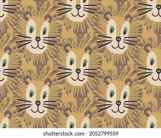 Leons. Pattern seamless with hand drawn wild life elements.