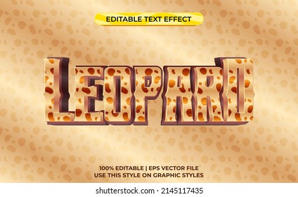 Leopard 3d Text Effect With With Tiger Skin Stripes. Typography Template For Animal Wild.