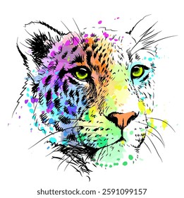 Leopard. Abstract, sketch, color portrait of a leopard in watercolor style.