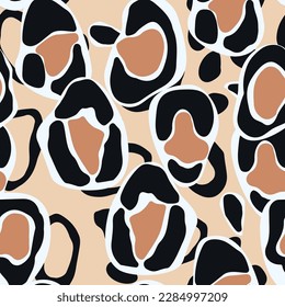 Leopard Abstract Vector Seamless Pattern. Acrylic Jaguar Dyed Print. Camouflage Aquarelle Background. Handmade Brush Safari Texture.