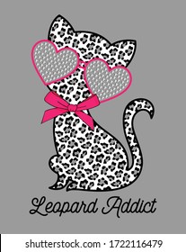 leopard addict. cute leopard cat. bow. girl graphic tees vector design illustration