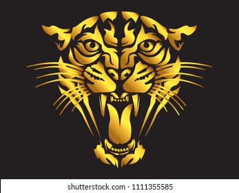 Leopard Angry Face Tattoo. Vector Illustration Of Jaguar Head. Cougar Print.