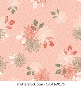 abstraktes geometrisches, nahtloses Muster von Leoparden mit Blumendesign