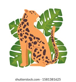 leopard animal with leafs isolated icon vector illustration design