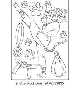 leopard animal martial arts coloring book page for kids or grown adults creative coloring mindful relaxation activity