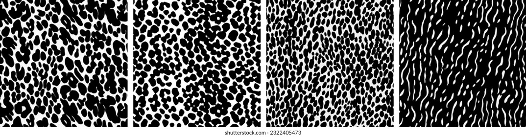 Leopard Animal Print Pattern Spots Black And White Wild Jungle Cheetah Vector Set Collection