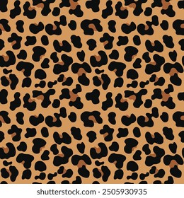 
Leopard animal print, seamless pattern with spots on orange background