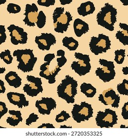 Patrón inconsútil de la impresión animal del leopardo con los puntos pintados a mano en tonos beige y negros, textura salvaje de moda para la moda, la materia textil, la tela, el Fondo de pantalla y el diseño de empaquetado