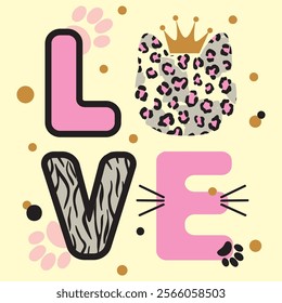 LEOPARD ANIMAL PRINT AND ANIMAL TEXTURE TYPE AND LETTERING COLORFUL ITEMS AND GRUNGE