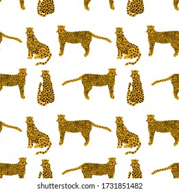 Patrón de leopardo animal sin costuras. La planta tropical deja el fondo.Ilustración vectorial.