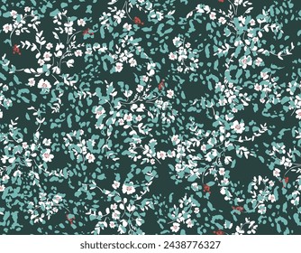 Capa de piel de animal de leopardo en pequeño patrón sin costuras de flor blanca Ilustración vectorial , Diseño para la moda , tela, textil, papel pintado , envoltura y todos los estampados 