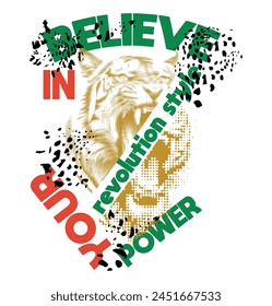 leopard apparel T- shirt typography graphic slogan with colorful illustration