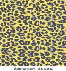 Leopard background. Seamless pattern.Animal print. Ultimate gray, Illuminating yellow