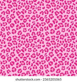 Leopard barbiecore seamless pattern design in pink color. Trendy vector background. Hand drawn illustration for fabric, paper, card.