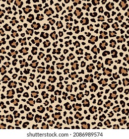 Leopard beige brown spotty fur seamless pattern. Vector