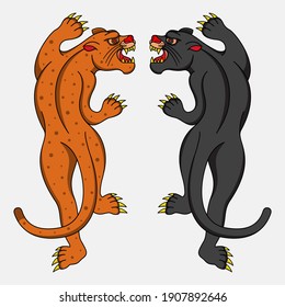 leopard and black panther tattoo, vector EPS 10