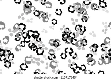 Leopard black, white, grey vector background.   Ink hand drawn animal camouflage. Leopard skin summer backdrop. Tribal desaturated print. Minimal geometric african cover template. Isolated silhouette.