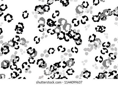 Leopard black, white, grey vector background.   Ink hand drawn animal camouflage. Leopard skin summer backdrop. Tribal desaturated print. Minimal geometric african cover template. Isolated silhouette.