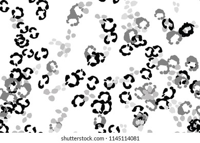 Leopard black, white, grey vector background.   Ink hand drawn animal camouflage. Leopard skin summer backdrop. Tribal desaturated print. Minimal geometric african cover template. Isolated silhouette.