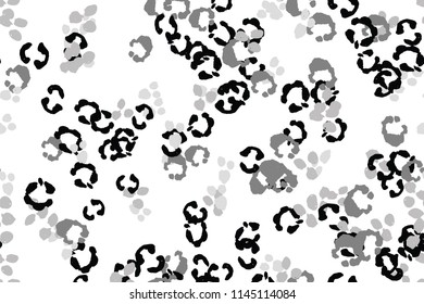 Leopard black, white, grey vector background.   Ink hand drawn animal camouflage. Leopard skin summer backdrop. Tribal desaturated print. Minimal geometric african cover template. Isolated silhouette.