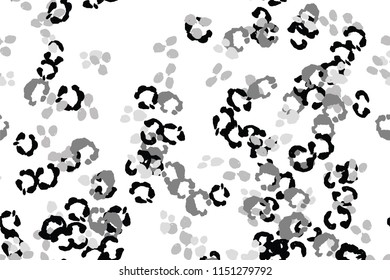 Leopard black, white, grey vector background.   Ink hand drawn animal camouflage. Leopard skin summer backdrop. Tribal desaturated print. Minimal geometric african cover template. Isolated silhouette.