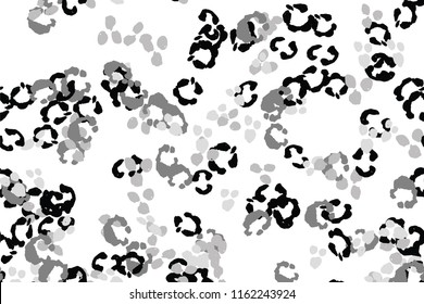 Leopard black, white, grey vector background.   Ink hand drawn animal camouflage. Leopard skin summer backdrop. Tribal desaturated print. Minimal geometric african cover template. Isolated silhouette.
