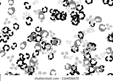 Leopard black, white, grey vector background.   Ink hand drawn animal camouflage. Leopard skin summer backdrop. Tribal desaturated print. Minimal geometric african cover template. Isolated silhouette.