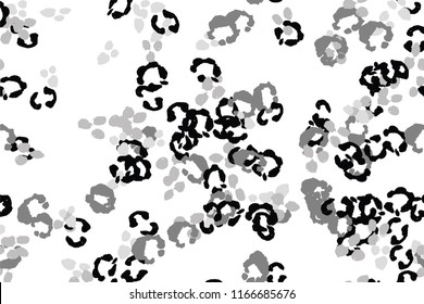 Leopard black, white, grey vector background.   Ink hand drawn animal camouflage. Leopard skin summer backdrop. Tribal desaturated print. Minimal geometric african cover template. Isolated silhouette.