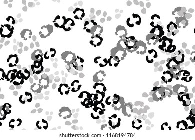 Leopard black, white, grey vector background.   Ink hand drawn animal camouflage. Leopard skin summer backdrop. Tribal desaturated print. Minimal geometric african cover template. Isolated silhouette.