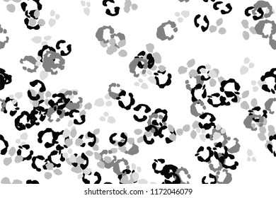 Leopard black, white, grey vector background.   Ink hand drawn animal camouflage. Leopard skin summer backdrop. Tribal desaturated print. Minimal geometric african cover template. Isolated silhouette.
