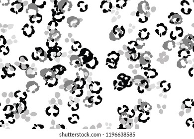 Leopard black, white, grey vector background.   Ink hand drawn animal camouflage. Leopard skin summer backdrop. Tribal desaturated print. Minimal geometric african cover template. Isolated silhouette.
