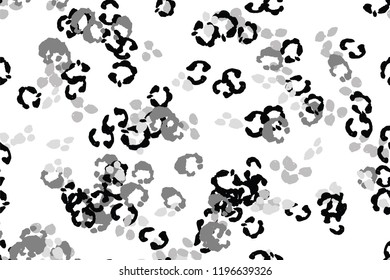 Leopard black, white, grey vector background.   Ink hand drawn animal camouflage. Leopard skin summer backdrop. Tribal desaturated print. Minimal geometric african cover template. Isolated silhouette.