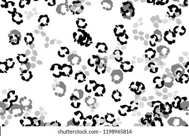 Leopard black, white, grey vector background.   Ink hand drawn animal camouflage. Leopard skin summer backdrop. Tribal desaturated print. Minimal geometric african cover template. Isolated silhouette.