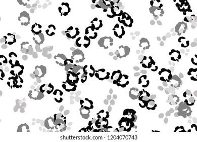 Leopard black, white, grey vector background.   Ink hand drawn animal camouflage. Leopard skin summer backdrop. Tribal desaturated print. Minimal geometric african cover template. Isolated silhouette.
