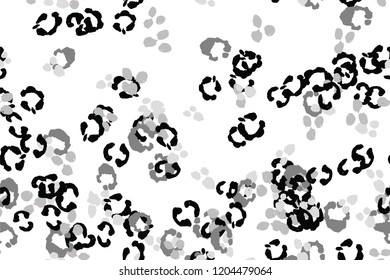 Leopard black, white, grey vector background.   Ink hand drawn animal camouflage. Leopard skin summer backdrop. Tribal desaturated print. Minimal geometric african cover template. Isolated silhouette.