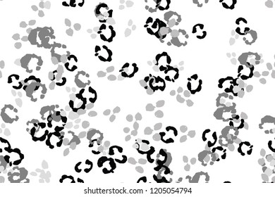 Leopard black, white, grey vector background.   Ink hand drawn animal camouflage. Leopard skin summer backdrop. Tribal desaturated print. Minimal geometric african cover template. Isolated silhouette.