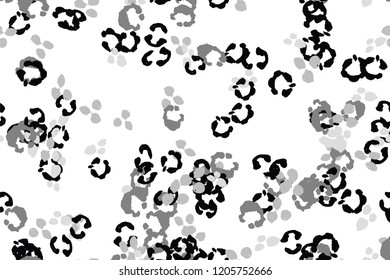 Leopard black, white, grey vector background.   Ink hand drawn animal camouflage. Leopard skin summer backdrop. Tribal desaturated print. Minimal geometric african cover template. Isolated silhouette.